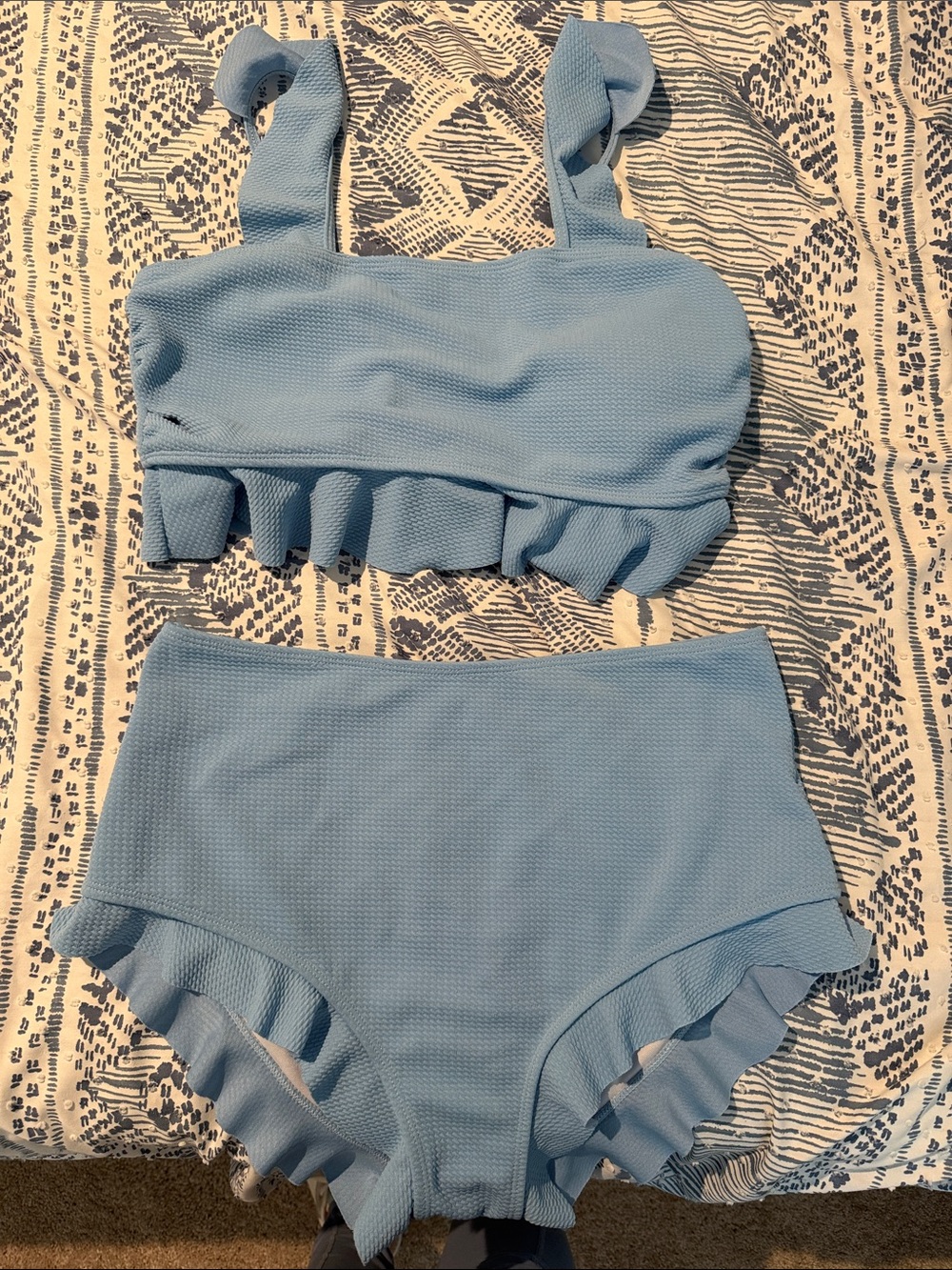 Light Blue Ruffled Two-Piece Swimsuit Set